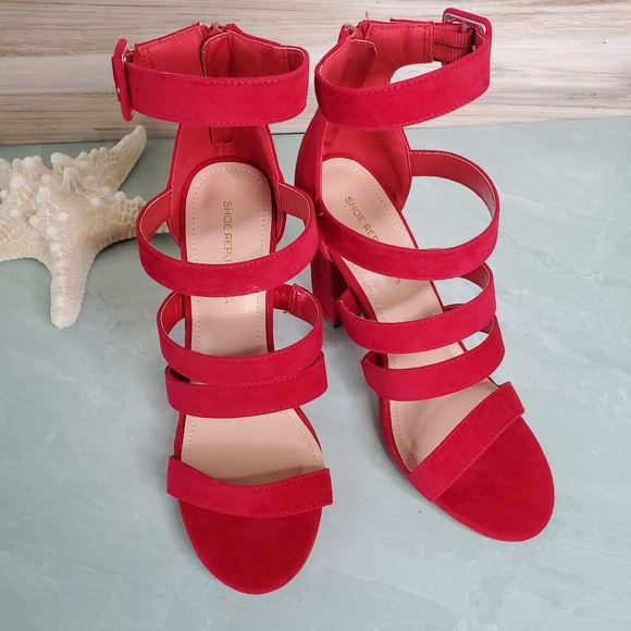 NEW Red Suede Strap Buckle Heels - Picture 5 of 7